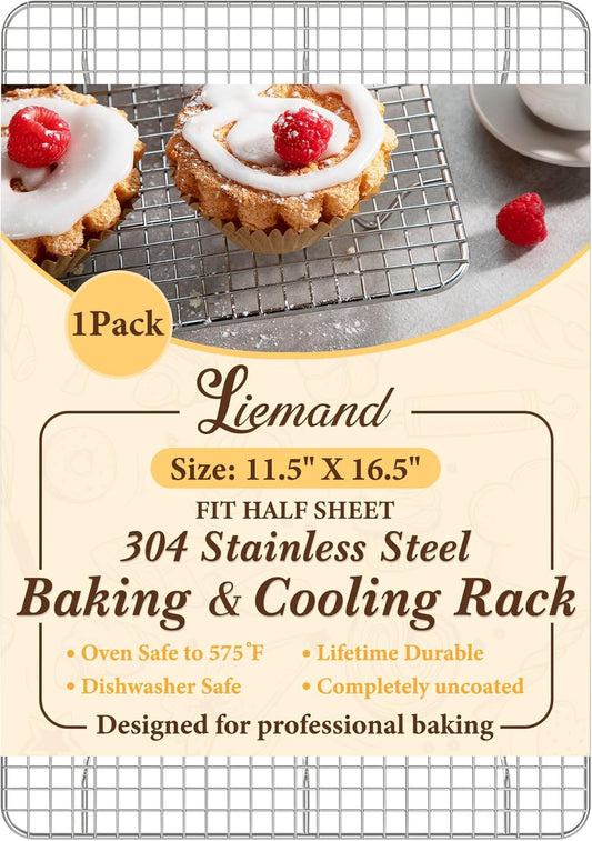 Cooling Racks for Cooking and Baking-11.5"x16.5" Oven Safe Premium Stainless Steel Heavy Duty Baking Rack Tight-Wire, Fits Half Sheet Pan for Roasting & Grilling & Cooking-1 Pack-Heavy Duty