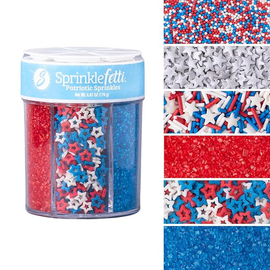 Sweets Indeed Sprinkles 6 Cell Edible Sprinkle Mix Jimmies Perfect for Cake Decorations Baking Ice Cream Cookies Cupcake Topper (Patriotic)