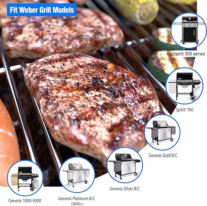 17.5" Stainless Steel 7639 Cooking Grates for Weber Spirit 300 Series, Spirit 700, Genesis Silver B/C, Genesis Gold B/C, Genesis Platinum B/C, Genesis 1000-3500, 7638