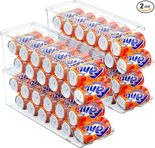 4 Pack Soda Can Organizer for Refrigerator, Stackable Canned Food Pop Cans Container Can Holder Dispenser with Lid for Fridge Rack Freezer, Clear Storage Bins-Holds 12 Cans Each (Transparent)