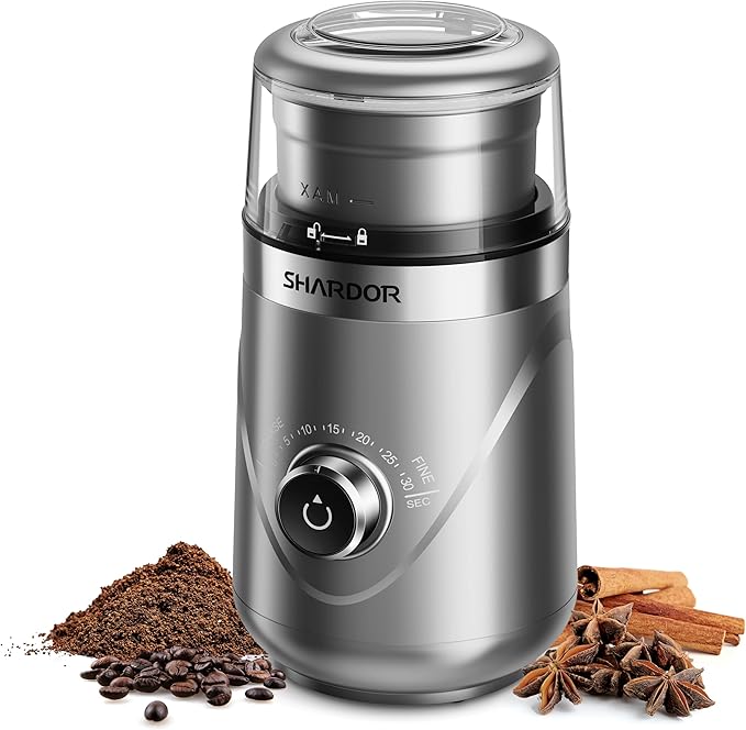 SHARDOR Adjustable Coffee Grinder Electric, Herb, Spice, Coffee Bean, Espresso Grinder with 1 Removable Stainless Steel Bowl, Silver,Updated,Version 2.0