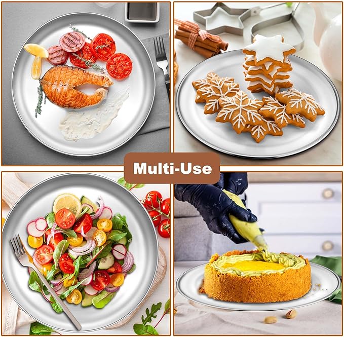 TeamFar Pizza Pan, 9 Inch, 10 Inch, 12 Inch Stainless Steel Pizza Pans Set, 3 Sizes Round Pizza Oven Baking Serving Plate Tray for Pizza Pie Cookie, Non-Toxic & Heavy Duty, Dishwasher Safe