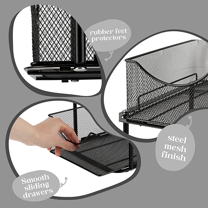 Sorbus 2 Sets of 2 Tier Metal Under Sink Organizer for Bathroom, Kitchen, Strong Steel Mesh Sliding Drawers for Under Sink, Under Cabinet, Closet, Kitchen, Pantry, Bathroom Organizers and Storage
