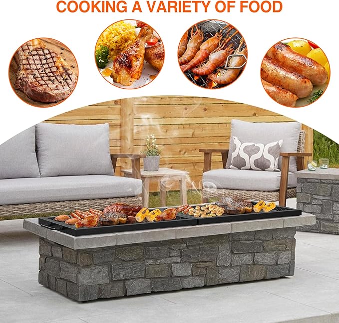 Onlyfire Foldable X-Marks Fire Pit Cooking Grate, Portable Rectangle Campfire Grill Grate with Handles, Heavy Duty Steel Campfire BBQ Grill for Outdoor, 44 inch