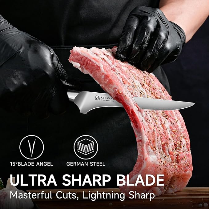 KEEMAKE Boning Knife for Meat Cutting, 5.5 Inch Fillet Knife for Fish, High Carbon Stainless Steel Ultra Sharp Japanese Kitchen Knives for Meat Poultry Cutting