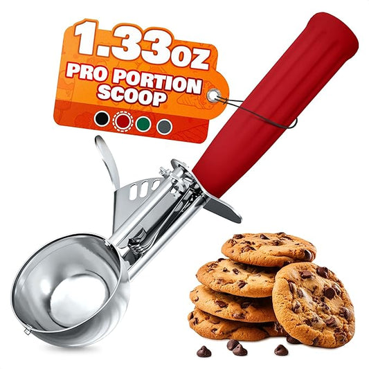 1.33oz Ice Cream Scoop with Trigger #24 - Stainless Steel Ice Cream Scooper for Gelato, Cookie Dough, Meatballs - Easy Portion Control, Comfortable Non-Slip Handle, Dishwasher Safe, Rust Resistant