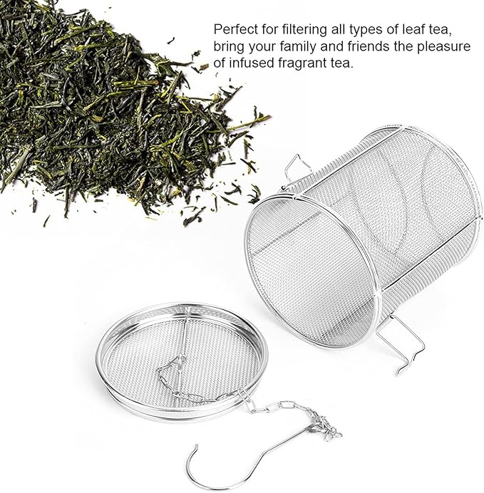 AUNMAS Stainless Steel Tea Ball Strainer and Spice Filter, 4.7 Inch Infusion Basket for Loose Leaf Tea, Soup Seasonings, Broth with Hook,12 x 13cm