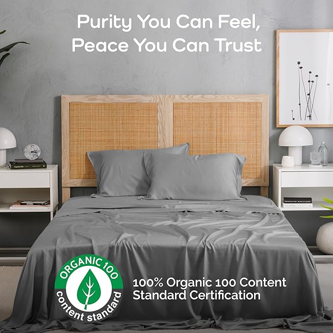 100% Viscose from Bamboo Sheets California King Size, Super Soft Bedding Set, 4PC Cooling Sheets for Hot Sleepers, Vegan Silk Moisture Wicking, Organically Grown Bedsheet, Steel - 72" x 84"