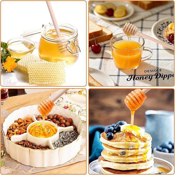 100 PCS Wooden Honey Sticks Dipper 6 Inch, Individually Wrapped Mini Honeycomb Honey Stirrer Stick For Honey Jar Dispense Drizzle Honey and Wedding Party Favors Gift