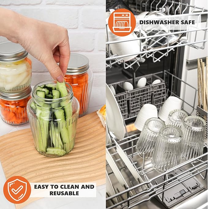 Cehomi Glass Mason Jars with Lids - 8 oz Vintage Canning Jars, Pickling Jars for Jelly, Jam, Honey, Pickles, Spice, Essential Preserver for Home Storage and Gifting 6 Pack