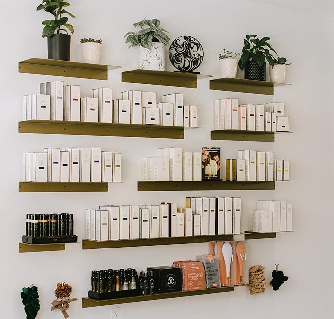 DIY CARTEL Made in USA 12 Inch Linear Floating Shelf - USA Manufactured Steel - Industrial Heavy Duty Metal Wall Mounted Modern Farmhouse Designed Shelf Ledge (12-in X 8-in Powder Coated Gold)