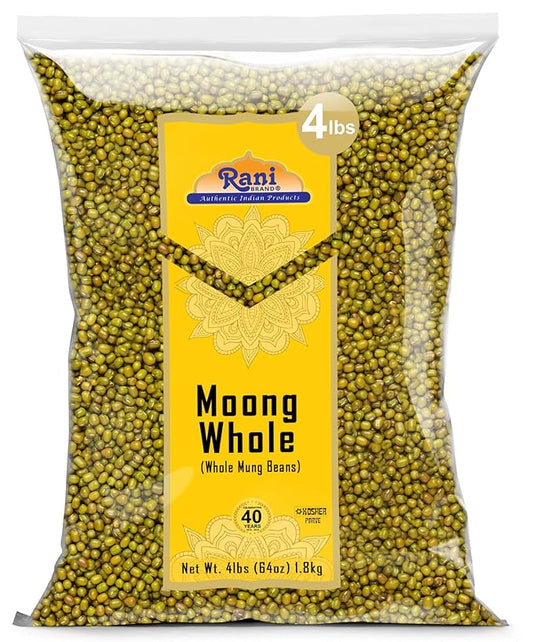 Rani Moong Whole (Ideal for cooking & sprouting, Whole Mung Beans with skin) Lentils Indian 64oz (4lbs) 1.81kg Bulk ~ All Natural | Gluten Friendly | Non-GMO | Kosher | Vegan | Indian Origin