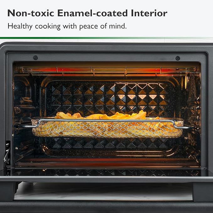 Infrared Heating Air Fryer Toaster Oven Combo, with Non-toxic Enamel-coated Interior, Extra Large Countertop Convection Oven 10-in-1 Combo, 6-Slice Toast, Enamel Baking Pan Easy Clean