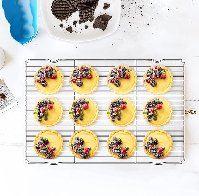 Deedro Baking Sheet with Rack Set [2 Sheets + 2 Racks], Stainless Steel Cookie Half Sheets Baking Pan Oven Tray with Cooling Rack, 17.32 x 12.28 x 1 Inch, Heavy Duty, Non-toxic, Easy Clean