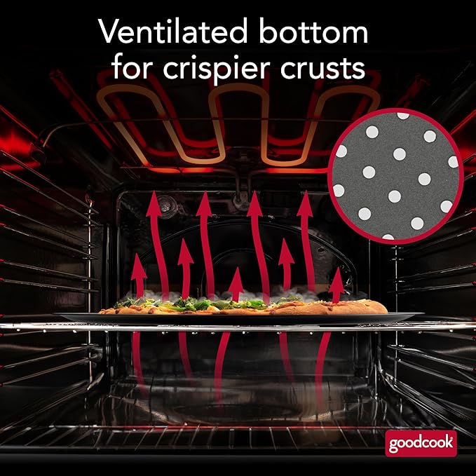GoodCook AirPerfect Nonstick 16” Pizza Pan – Pizza Tray for Oven, Perforated Round Pizza Pan, Carbon Steel Baking Pan, Homemade, Frozen & Leftover Slices