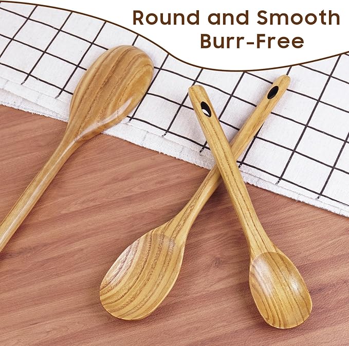 FJNATINH 3PCS Wooden Spoons, Long Handle Wooden Cooking Spoon Nonstick Kitchen Mixing Spoon Serving Spoon| 14-Inch, 12-Inch, 10-Inch | Kitchen Utensil Set Housewarming Gifts