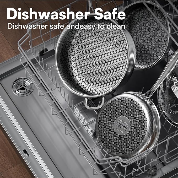 5 Qt Saute Pan with Lid, 5 Ply Stainless Steel Pan with Lid, Non Stick Frying Pans, Cooking Pot Deep Frying Pan Non-Toxic, For Induction, Oven, Dishwasher Safe