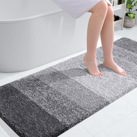 OLANLY Bathroom Rug Mat 59x24, Extra Soft and Absorbent Microfiber Bath Rugs, Non-Slip Plush Shaggy Bath Carpet Runner, Machine Wash Dry, Bath Mats for Bathroom Floor, Tub and Shower, Grey