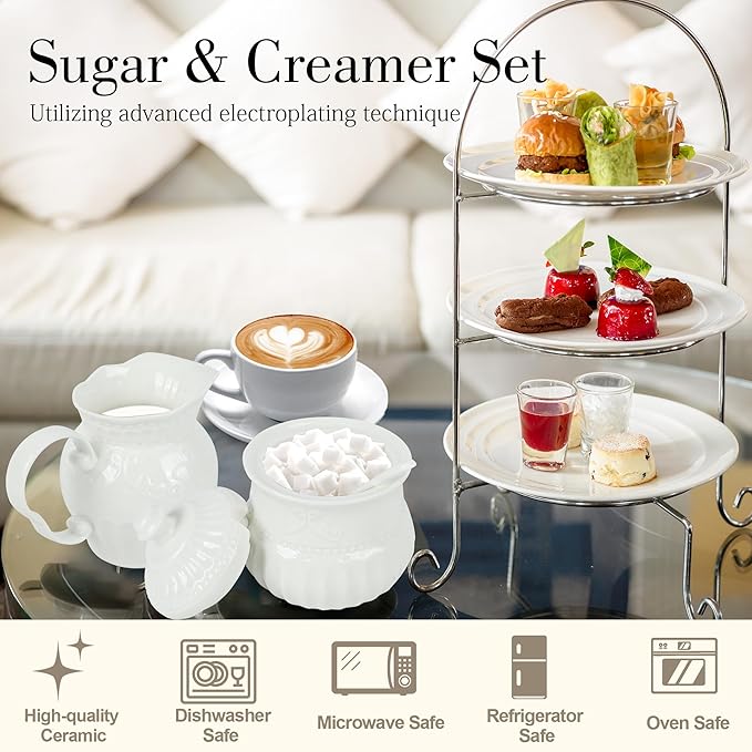 Ceramic Sugar and Creamer Set, Cream Pitcher Sugar Bowl with Lid and Spoon, Sugar and Creamer Container for Coffee Bar (4)