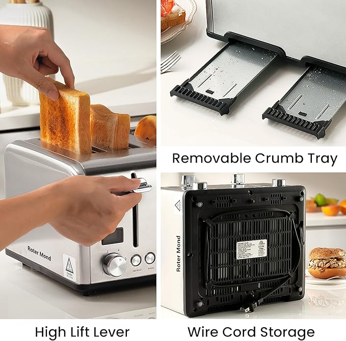 Countdown Stainless Steel 4 Slice Toaster with Bagel, Defrost, Cancel Function, Dual Toaster, Extra Wide Slots, 6 Shade Settings, Removable Crumb Trays, 1650W
