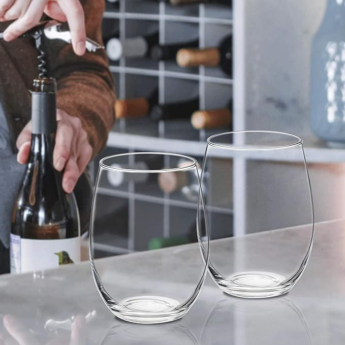 DISCOUNT PROMOS 10 ARC Stemless Wine Glasses Set, 21 oz. - Chardonnay, Cabernet, Merlot, Sauvignon - Clear