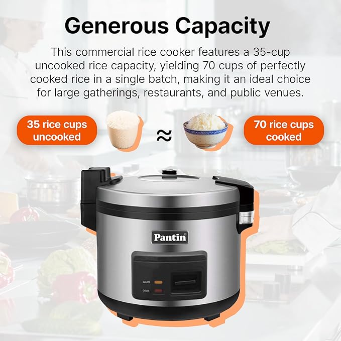 Pantin Commercial Rice Cooker & Warmer - 35 Cups Uncooked / 70 Cups Cooked, Extra Large Capacity Rice Cooker with Nonstick Inner Pot & Switch Press, 120V/1500W, ETL Listed