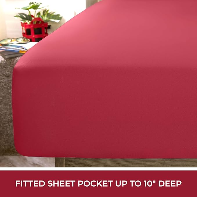 Mellanni RV Short Queen Sheets - 4 PC Iconic Collection Bedding - Hotel Luxury, Extra Soft, Cooling Bed Sheets - Deep Pocket up to 10 inch (RV/Short Queen, Brick Red)