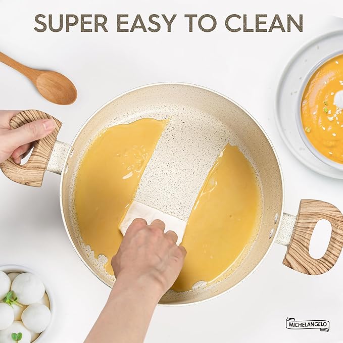 MICHELANGELO Stock Pot - 6 Qt Soup Pot with Lid, Non Stick Pots with Granite Coating, Non Toxic Cooking Pots for All Stovetops, with Stay Cool Handles