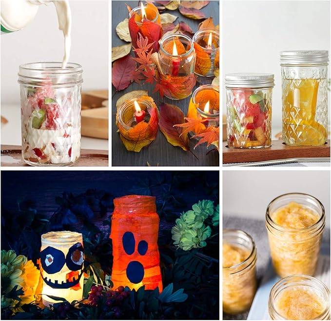 Mason Jars Canning Jars, 24 Pack Jelly Jars With Regular Lids, Ideal for Jam, Honey, Wedding / Shower Favors, DIY Magnetic Spice Jars - 4 OZ x 8, 8 OZ x 8, 12 OZ x 8 (4oz -8oz-12oz)