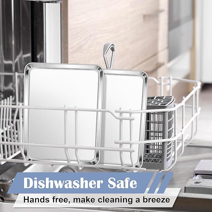 E-far Stainless Steel Baking Sheet, 12.4” x9.7” Baking Cookie Sheet Pan for Oven, Non-toxic Metal Toaster Oven Tray for Cake Cookie, Healthy & Rust Free, Mirror Finish & Dishwasher Safe, 1 Pack