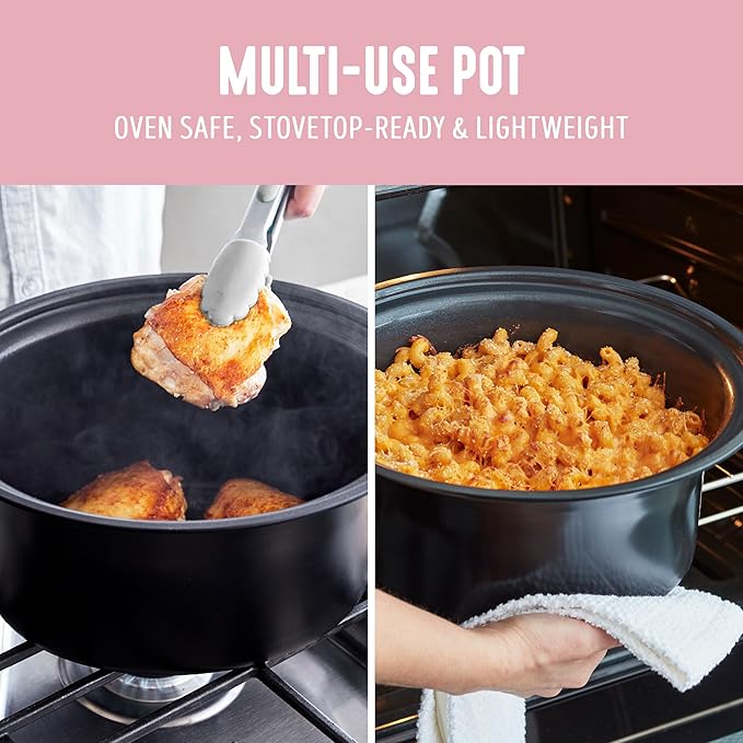 GreenLife 6QT Slow Cooker, Non-Toxic PFAS-Free Ceramic Nonstick Removable Interior Bowl, Programmable, Family Friendly, Keep Warm, Stovetop & Oven Safe, Dishwasher Safe Parts, Timer, Glass Lid, Pink