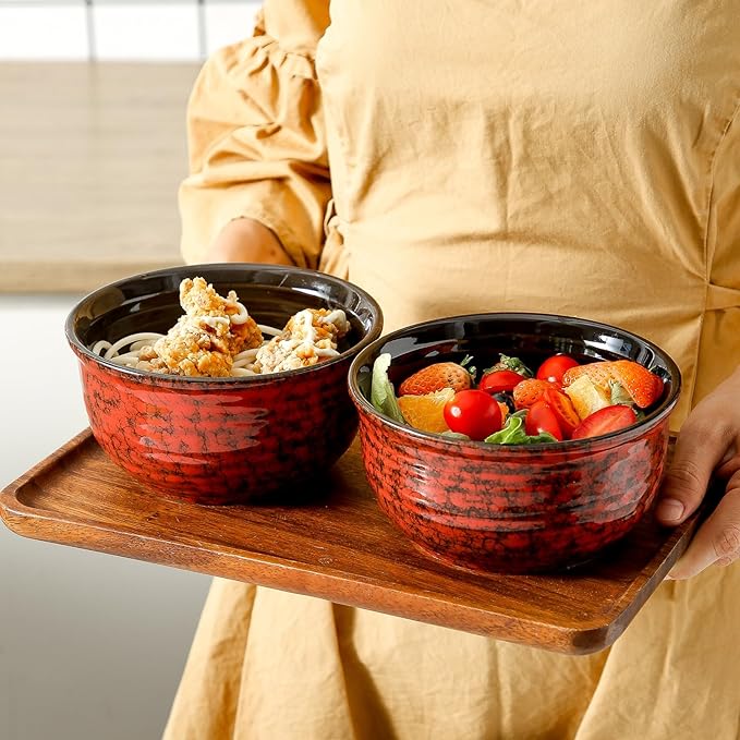 MEKY 20 Ounces Soup Bowls, Ceramic Cereal Bowls Set of 6, Microwave & Dishwasher Safe, Snack Bowls for Kitchen, Ideal for Pasta, Salad, Rice, Oatmeal(Red)