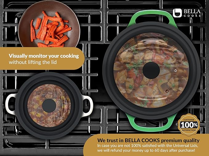 Universal Lids for Pots, Pans & Skillets 2set Frying Pan Cover Fits fit 7", 8" 9" & 10", 11", 12" Diameter Cookware, 2 Cotton Rags,Tempered Glass with High Heat Resistant Silicone Rim Dishwasher Safe.