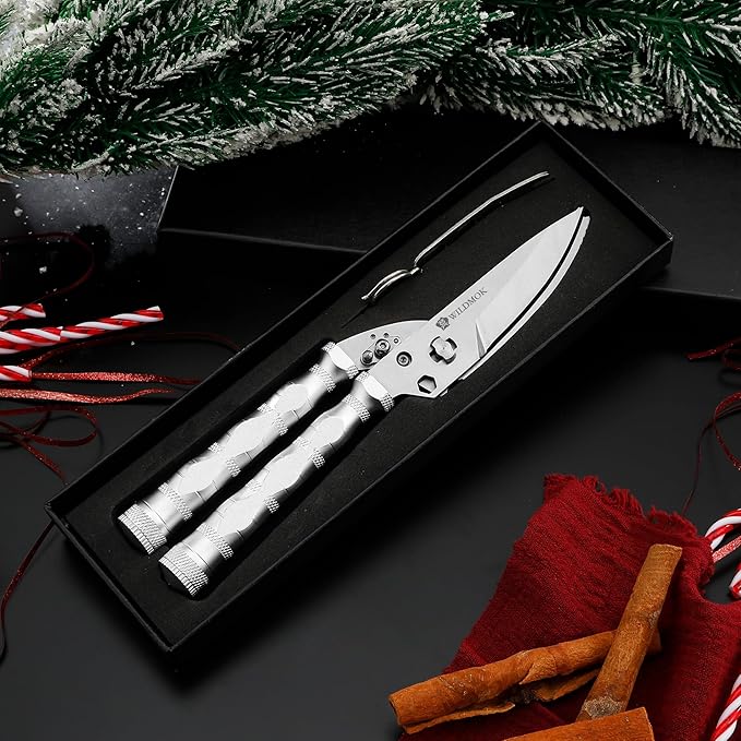WILDMOK Heavy Duty Poultry Shears - 8.5 Inch Multi-function Stainless Steel Poultry Outdoor Shears, Ultra Sharp Kitchen Scissors for Outdoor Camp, White