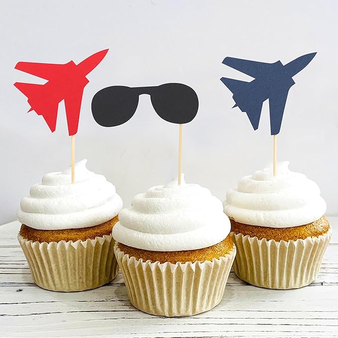 Fighter Party Cupcake Topper - Airplanethemed Birthday Party Decorations,Military Graduation, Jet Banner, Pilot Retirement,Top One Theme Cake Toppers (cake toppers)