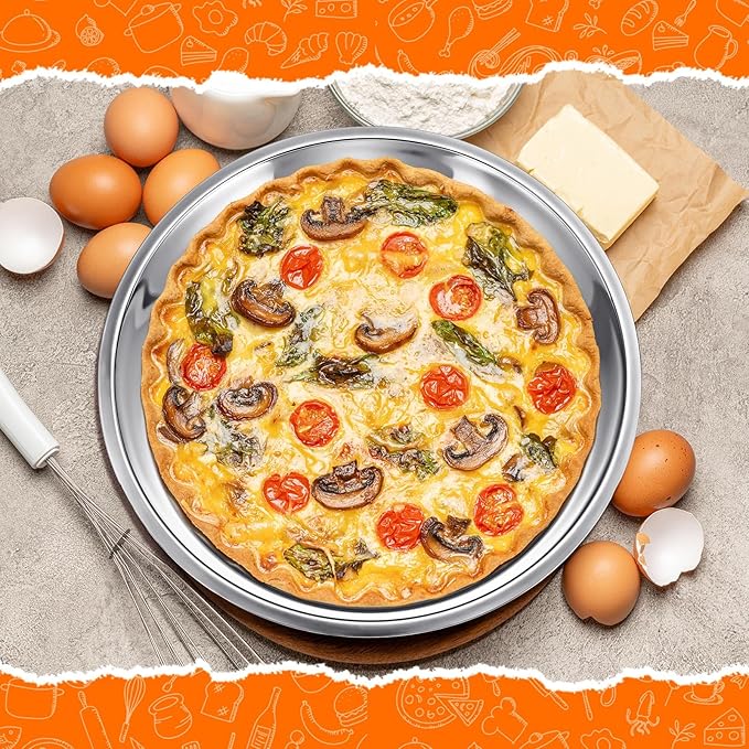 Nuogo 2 Pcs 16 Inch Large Deep Pizza Pans Stainless Steel Pizza Tray Round Oven Tray Rust Proof Reusable Bakeware Cooking Pan Dishwasher Safe for Baking, Serving, and Displaying Cookie Pie