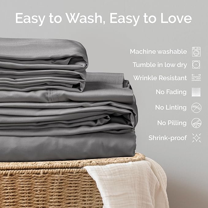 100% Viscose from Bamboo Sheets California King Size, Super Soft Bedding Set, 4PC Cooling Sheets for Hot Sleepers, Vegan Silk Moisture Wicking, Organically Grown Bedsheet, Steel - 72" x 84"