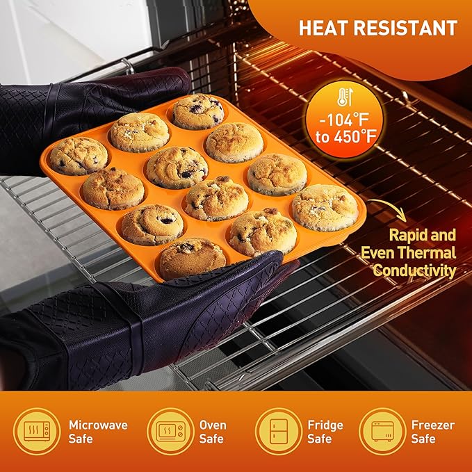 2 Pack 12 Cups Silicone Muffin Pan with Metal Reinforced Frame Regular Size Silicone Molds Cupcake Cake Baking Pans Cookie Baking Chocoflan Cupcake Mold Baking Homemade Muffins Cupcakes Egg Bites