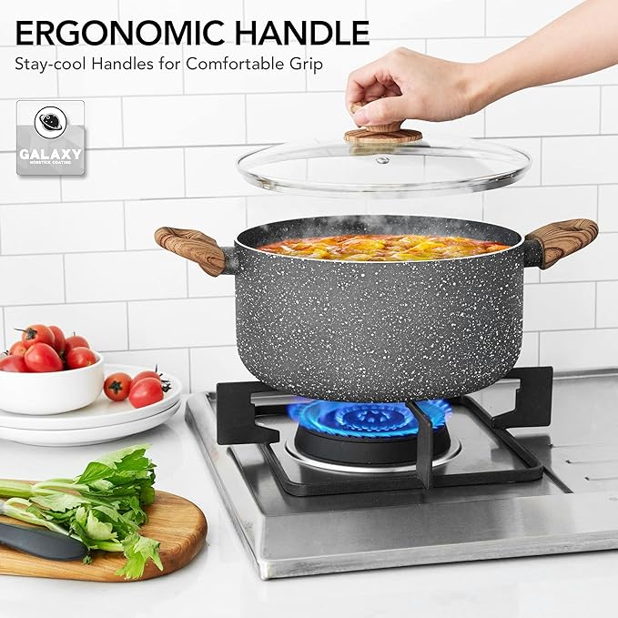 MICHELANGELO 5 Quart Stock Pot with Lid, Nonstick Soup Pot for Cooking, Non Stick Stockpot with Ergonomic Handle, Induction Compatible, Grey Granite