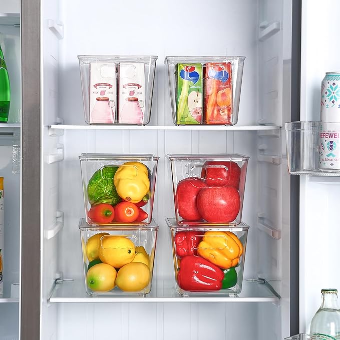 Vtopmart 1 Pack Clear Stackable Storage Bin with Lid, Medium Plastic Container with Handle for Pantry Organizer and Storage,Perfect for Kitchen,Fridge,Cabinet, Closet,Bathroom Organization