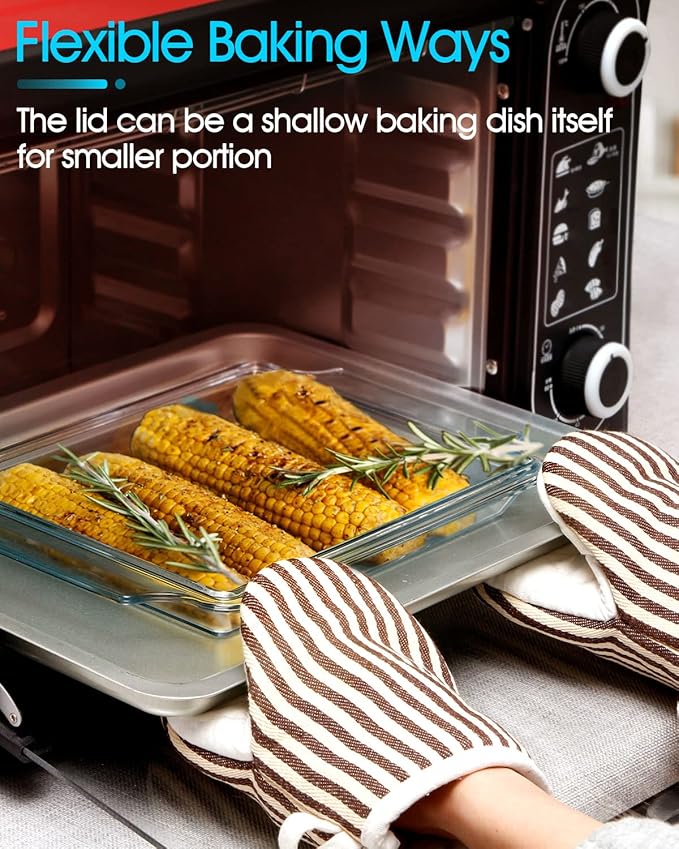 NUTRIUPS 8 x 9.5 Inches Rectangular Glass Casserole Dish With Glass Lid 2 Quart Glass Bakeware Glass Microwave Casserole Dish Glass Baking Dish with Lid