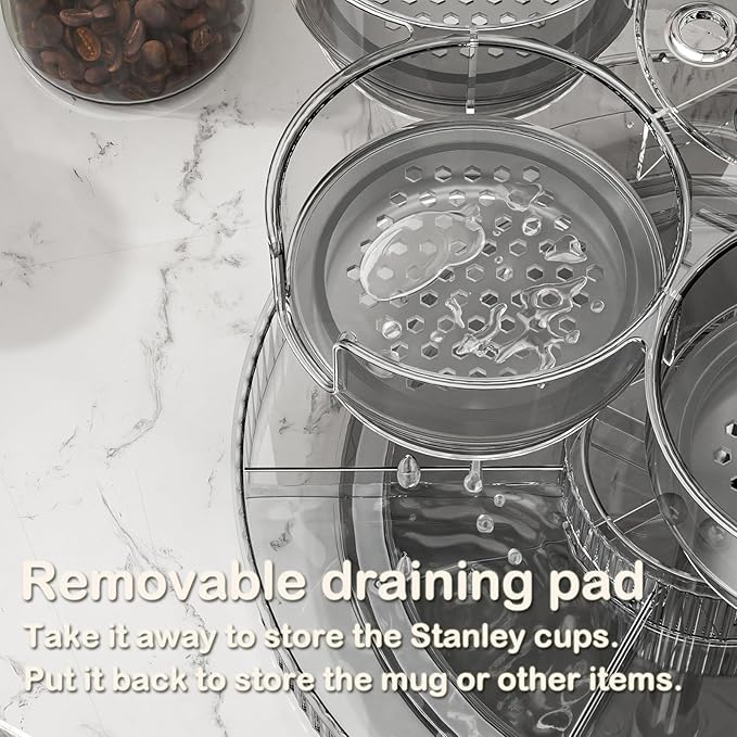 Rotating Stanley Cup Holder, Portable Water Bottle Organizer for 6 Stanley 40 oz & Mug, Adjustable Lazy Susan Organizer for Table Top Cabinet Home Countertop Pantry Shelf Tumbler Lid Organizer