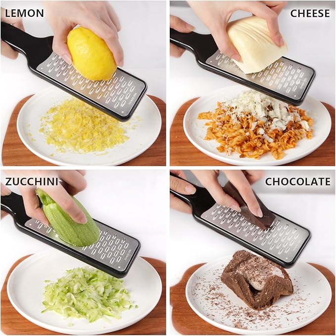 LHS Lemon Zester Grater Set of 3 - Cheese Grater Kitchen Tool for Parmesan Cheese, Ginger, Nutmeg, Chocolate, Vegetables, Stainless Steel Cheese Shredder（Fine & Ribbon & Coarse Blades）