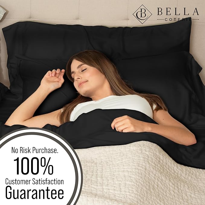 Bella Coterie Luxury Bamboo Viscose King Size Sheet Set | 100% Organically Grown | Ultra Soft | Cooling for Hot Sleepers | 18" Deep Pocket [Black]