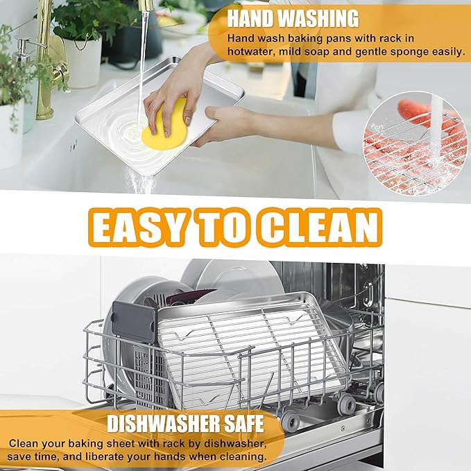 Homikit Baking Sheet with Wire Rack, 9 x 7 Inch Stainless Steel Cookie Sheets for Baking, Small Baking Pan with Cooling Rack, Nonstick Metal Mini Toaster Oven Bacon Tray, Rust Free & Dishwasher Safe