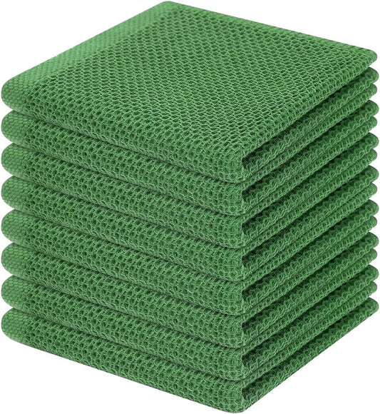 Homaxy 100% Cotton Waffle Weave Kitchen Dish Cloths, Ultra Soft Absorbent Quick Drying Dish Towels, 12 x 12 Inches, 8-Pack, Grass Green