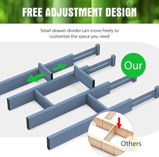 ANTOWIN Bamboo Drawer Dividers, Expandable Drawer Separators Splitter,17-22 inches Long Adjustable Spring-loaded Organizer for Large Utensil, Clothes, Tools Drawers (Blue)