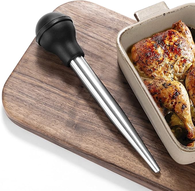 JY COOKMENT Stainless Steel Turkey Baster Baster Syringe for Cooking Meat Injector Set with 2 Marinade Needles 1 Basting Brush1 Cleaning Brush for Home Baking Kitchen Tool,2023 UPDATE