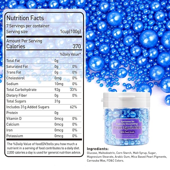 Edible Navy Blue Pearl Sugar Sprinkles, 130g/4.58oz, Blue Pearls Sprinkles for Cake Decorating, Cupcake Toppers, Cake Decorations