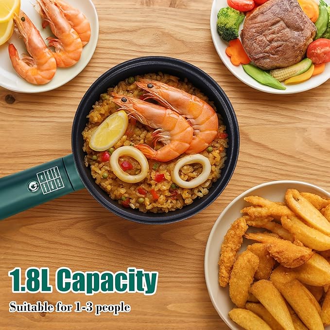 Hot Pot Electric,6 Smart Modes, 1.8L Rapid Noodles Cooker, Portable Cooking Pot, Non-Stick Sauté Pan, Electric Pot for Steak, Pasta, Egg, Soup, BPA Free, Suit Dorm Room and Apartment